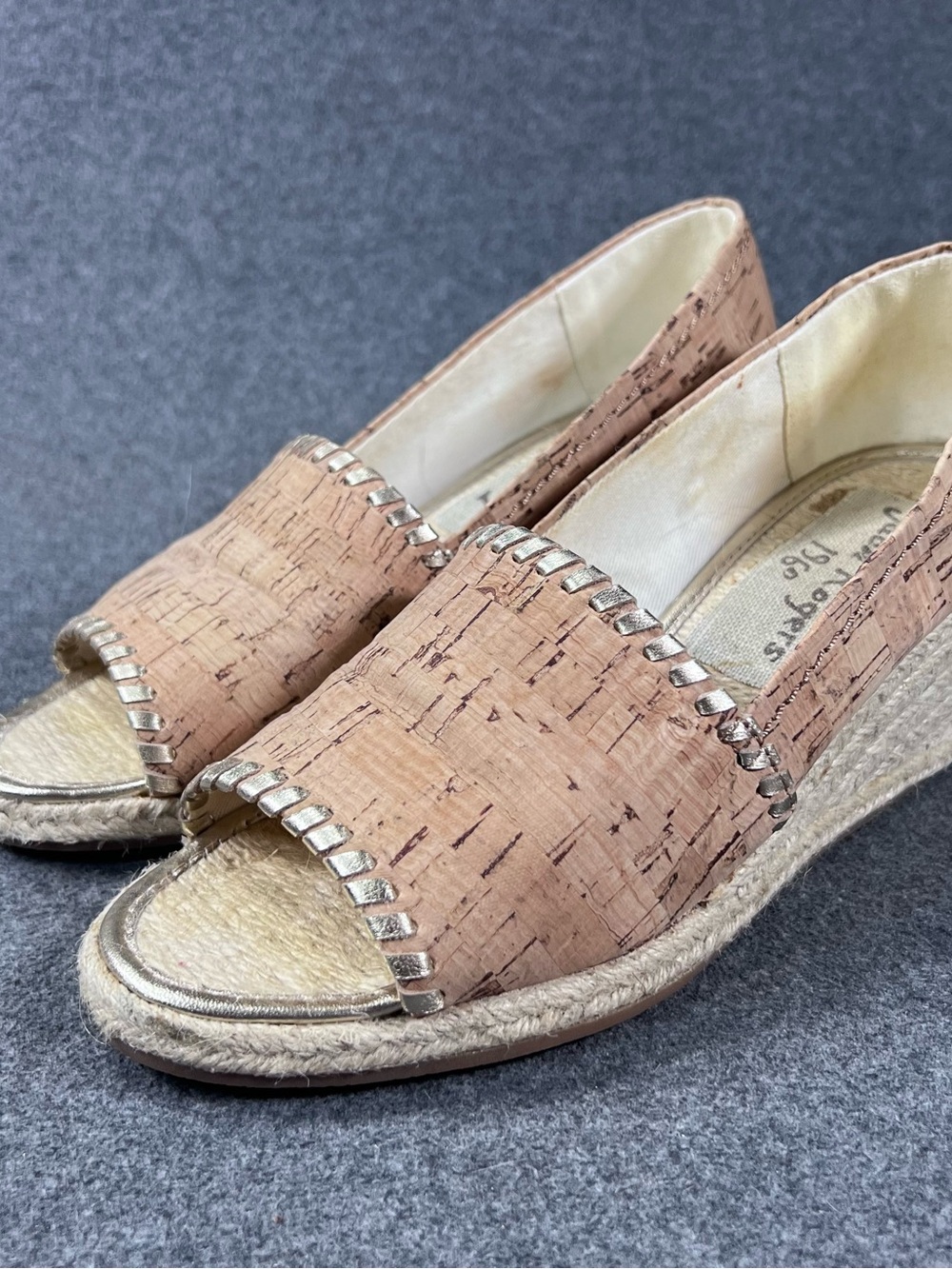 Jack Rogers Women’s Cork Espadrille Wedge Peep Toe Slip-On Sandals Size 8 M